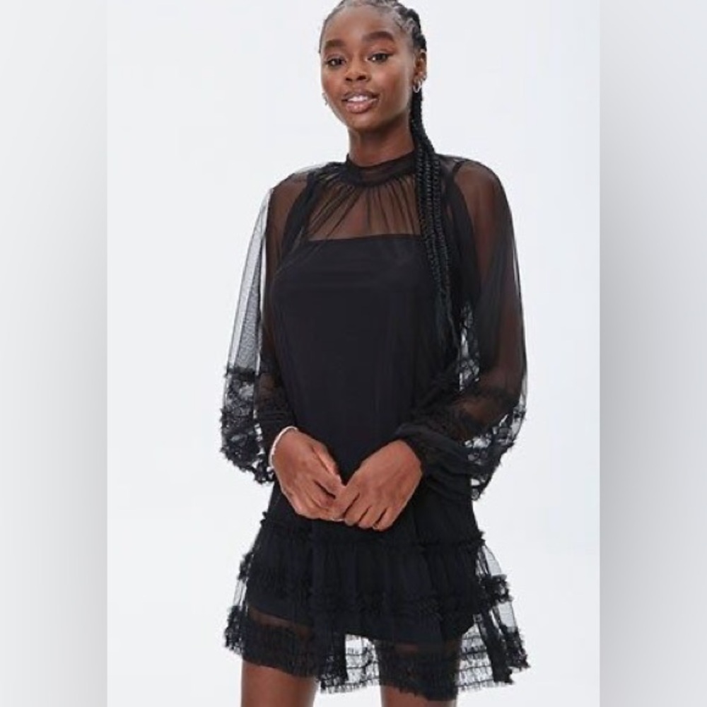 Forever 21 Black Sheer Long Sleeve Dress